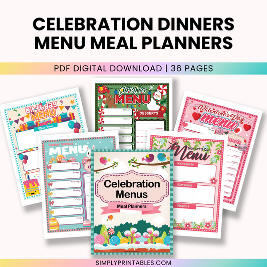 Celebration Dinner Menu Monthly Meal Planners